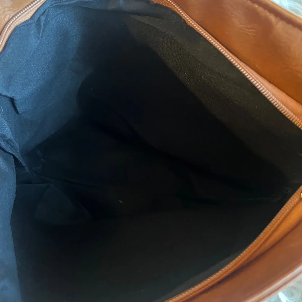Brown Medium Size Faux Leather Zipper Hobo Handbag